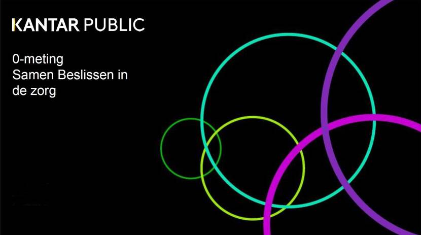 Voorzijde rapport Kantar Public: Nulmeting Samen Beslissen in de zorg met decoratieve cirkels